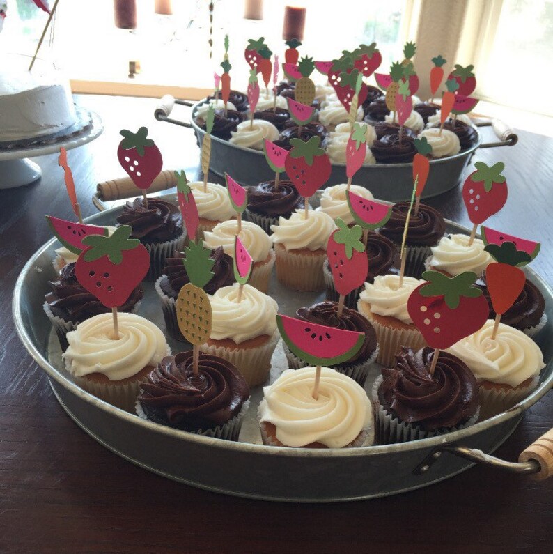 Strawberry Cupcake Toppers Strawberry Toppers Picnic Theme Etsy