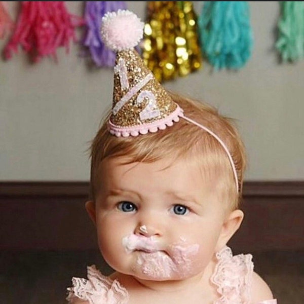 1/2 Birthday Mini Glittery Party Hat | 6 Month Birthday | Cake Smash | Baby Girl Birthday | Half birthday hat