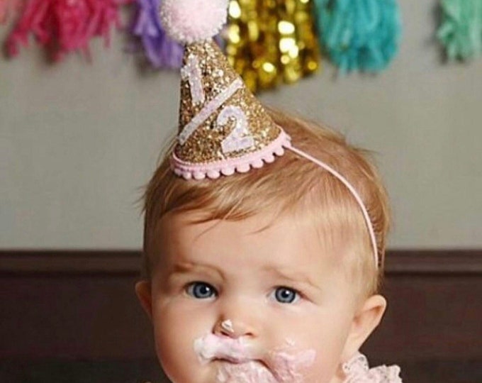 1/2 Birthday Mini Glittery Party Hat | 6 Month Birthday | Cake Smash | Baby Girl Birthday | Half birthday hat