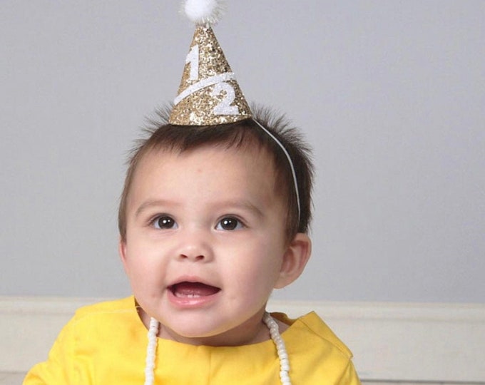 Half Birthday Mini Glittery Party Hat | 6 Month Birthday | Glitter Party Hat | Cake Smash | 1/2 Birthday