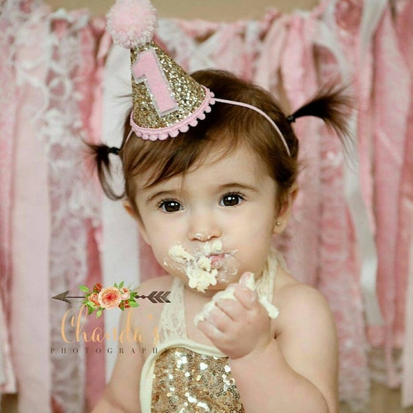 Mini Glittery Birthday Girl Party Hat | Birthday | Cake Smash | 1st Birthday | Baby Birthday | Ready to Ship