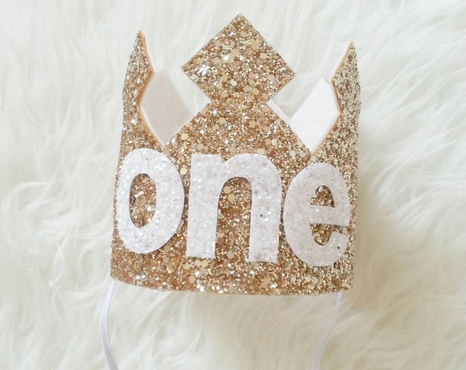 Gold and white Glittery Birthday Crown | Birthday Girl Crown | Cake Smash | 1st Birthday | 21st Birthday | Baby Birthday | Ready to Ship