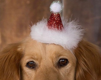 Mini Santa Hat  Party Hat | Christmas Hat| Dog Hat | puppy birthday | Hat Headband | Tree Hat | First Birthday Hat