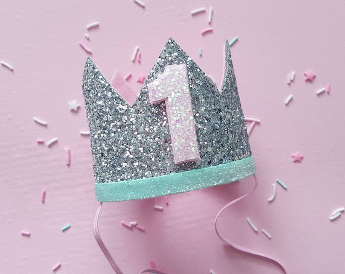 Birthday Crown || Pink and Gold Birthday || Pink and Mint || Silver Crown || Birthday Girl || First Birthday || Baby Crown || Birthday Girl