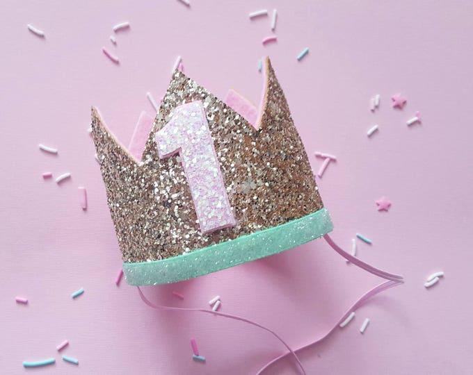 Birthday Crown || Pink and Gold Birthday || Pink and Mint || Gold Crown || Birthday Girl || First Birthday || Baby Crown || Birthday Girl