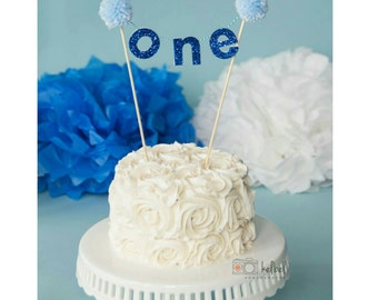 Topper de pastel de niño bebé, estandarte de pastel "ONE" azul real / estandarte de cumpleaños / topper de pastel / pastel smash / pastel smash topper