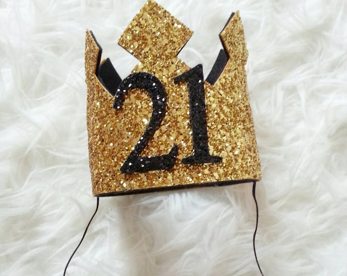 GLITTERY Gold and Black  21st Birthday Crown | Adult Birthday | Birthday Crown | Glitter Crown