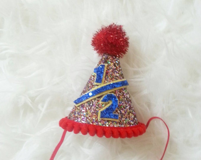Mini Glittery Circus Birthday Party Hat | 1/2 Birthday | Birthday | Cake Smash | Half Birthday Party Hat | Baby Girl Party Hat | Birthday
