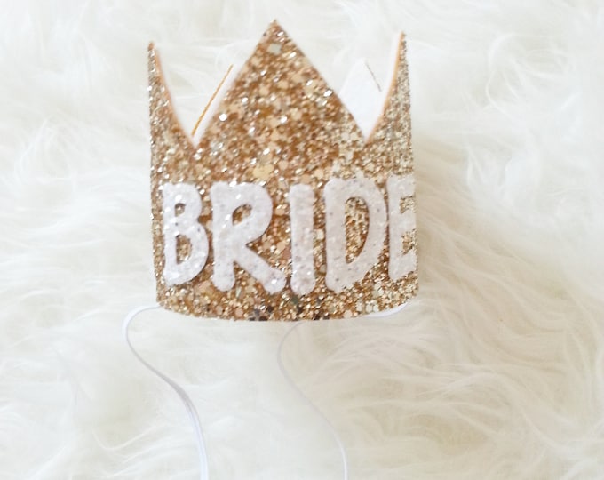 Bachelorette BRIDE Crown in Gold and White, Bridal Shower Bride Crown