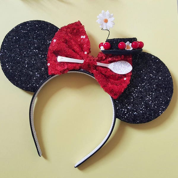 Bandeau Mary Poppins avec oreilles de souris | cuillerée de sucre | Bandeau Oreilles Poppins | Cuillerée d'oreilles de souris en sucre | Mary Poppins