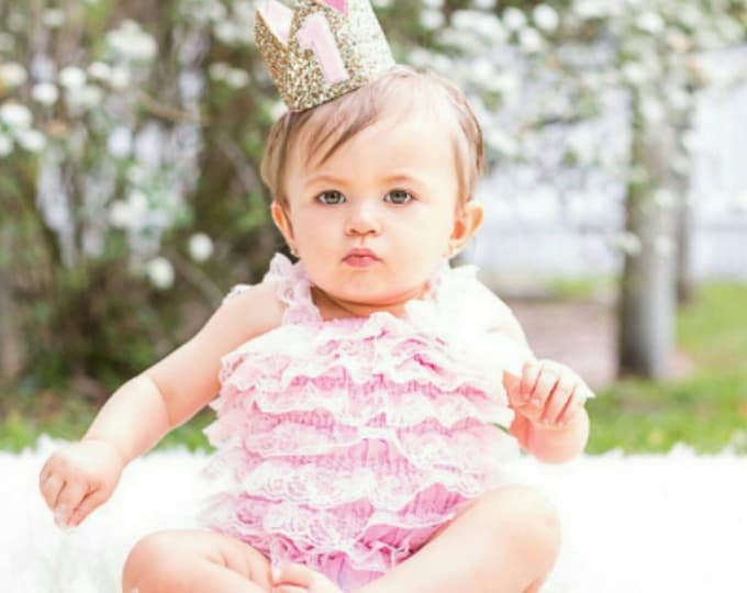 Glittery Pink and Gold 1st  Birthday Crown