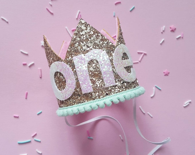 Birthday Crown || Pink and Gold Birthday || Pink and Mint || Gold Crown || Birthday Girl || First Birthday || Baby Crown || Birthday Girl