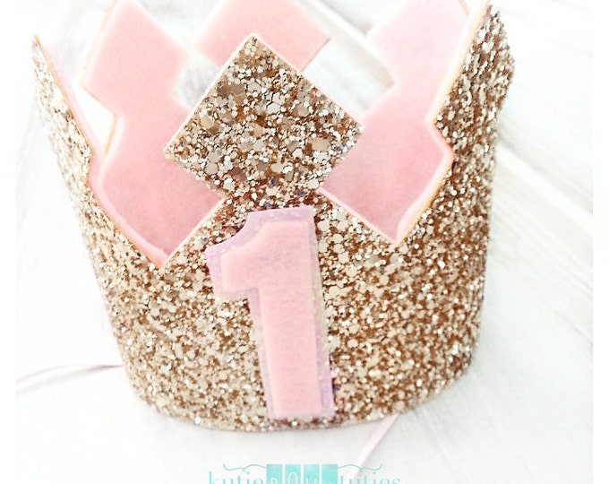 Custom Glittery Pink and Gold Birthday Crown | Gold and Pink Crown | 1st Birthday Crown | Baby Girl | Birthday | Cake Smash