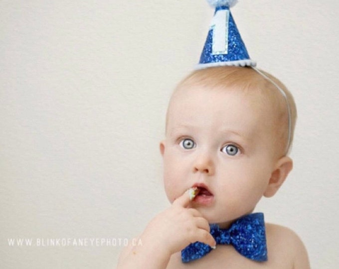 Mini Glittery Birthday Party Hat | Birthday | Cake Smash | Royal Blue Party Hat | 1st Birthday | Baby Birthday | Ready to Ship