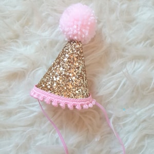 Glittery Mini Party Hat || Gold and Pink || Cake Smash Photo Prop || First Birthday