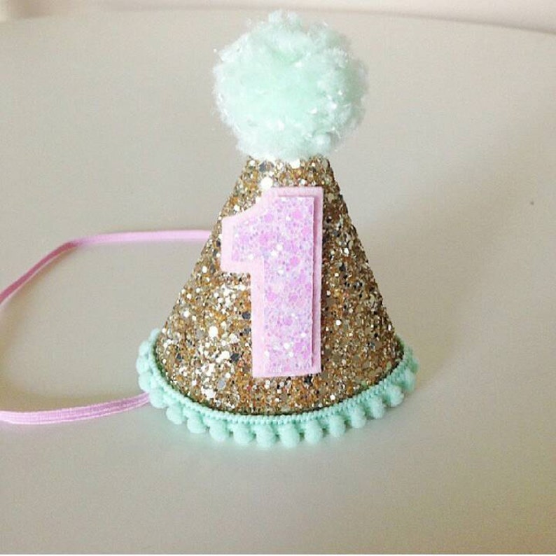 Party Hat Gold Pink and Mint First Birthday Glitter Party Etsy