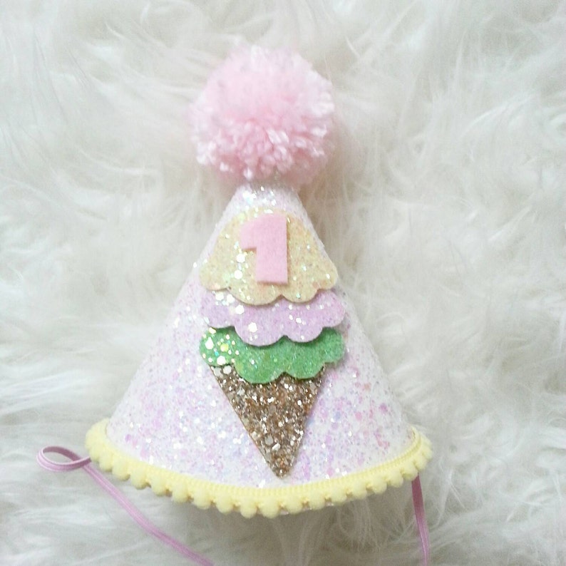 Glittery Ice Cream Theme Birthday Party Hat 1 Birthday Ice Etsy