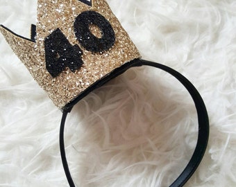 Black and Gold Glittery 40th Birthday Crown | 40th Birthday |Gold Birthday Crown | Adult Cake Smash | Photo Prop