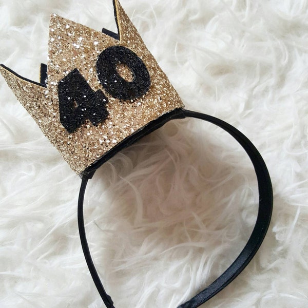 Black and Gold Glittery 40th Birthday Crown | 40th Birthday |Gold Birthday Crown | Adult Cake Smash | Photo Prop
