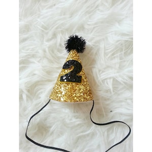 Ready To Ship Mini Glittery Birthday Party Hat First Birthday || Birthday || Cake Smash || 2nd Birthday || Baby Birthday || Black and Gold