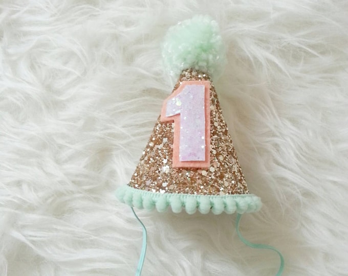 Mini Glittery Birthday Girl Party Hat | Birthday | Cake Smash | 1st Birthday | Baby Birthday | Ready to Ship