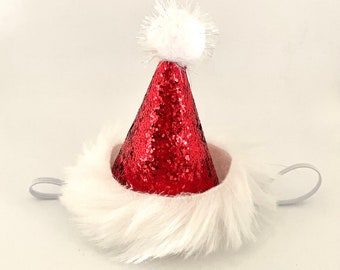 Mini Santa Hat  Party Hat | Christmas Hat| Dog Hat | puppy birthday | Hat Headband | Tree Hat | First Birthday Hat