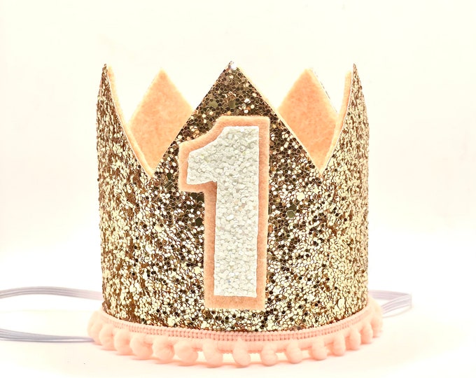 Birthday Crown || Peach and Gold Birthday || Peach and Gold Theme || Gold Crown || Birthday Girl || 2nd Birthday || 2 Crown || Ready to Ship