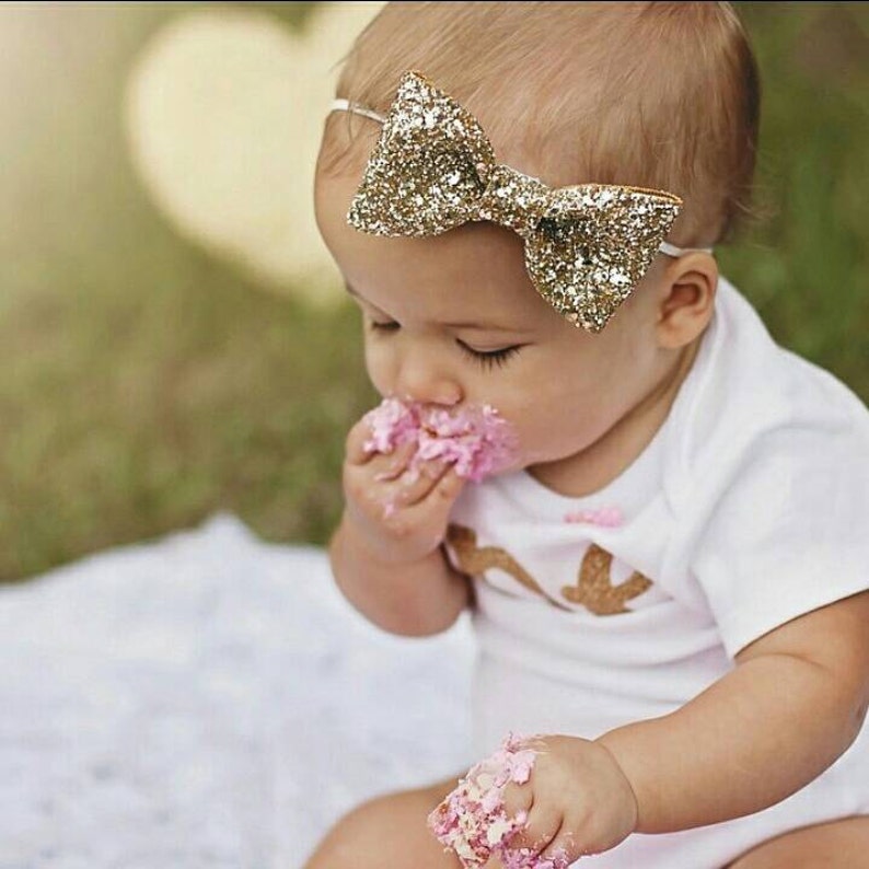 Glittery Gold Bow Headband Gold Bow Glitter Bow Baby Etsy
