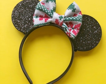 Christmas Minnie Mouse || Mouse Ears || Minnie Ears || Polka Dot Ears || Mouse Ears Headband || Minnie Mouse Ears || Sparkle Mouse Ears ||