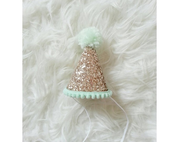 Glittery Mini Party Hat || Gold and Mint || Cake Smash Photo Prop || First Birthday