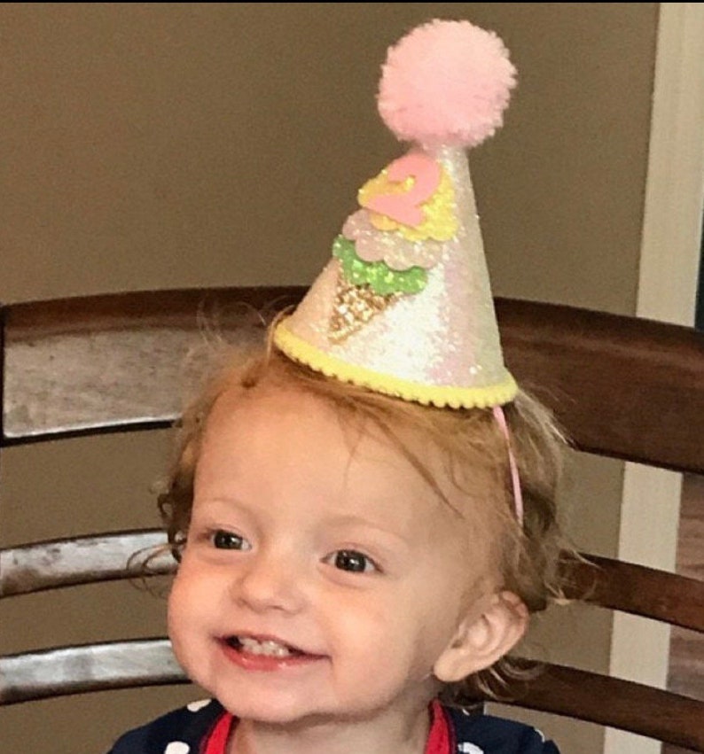 Glittery Ice Cream Theme Birthday Party Hat 1 Birthday Ice Etsy