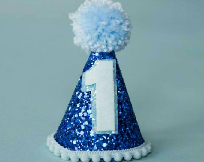 Mini Glittery Boy Birthday Party Hat || Birthday, Cake Smash || 1st Birthday || Baby Birthday || Ready to Ship