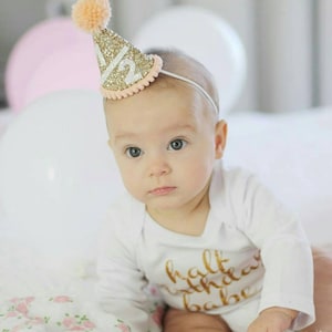 Mini Party Hat Party Hat Birthday Hat First Birthday Hat 2nd Birthday Hat Peach and Gold Birthday Hat Gold Birthday Hat image 2