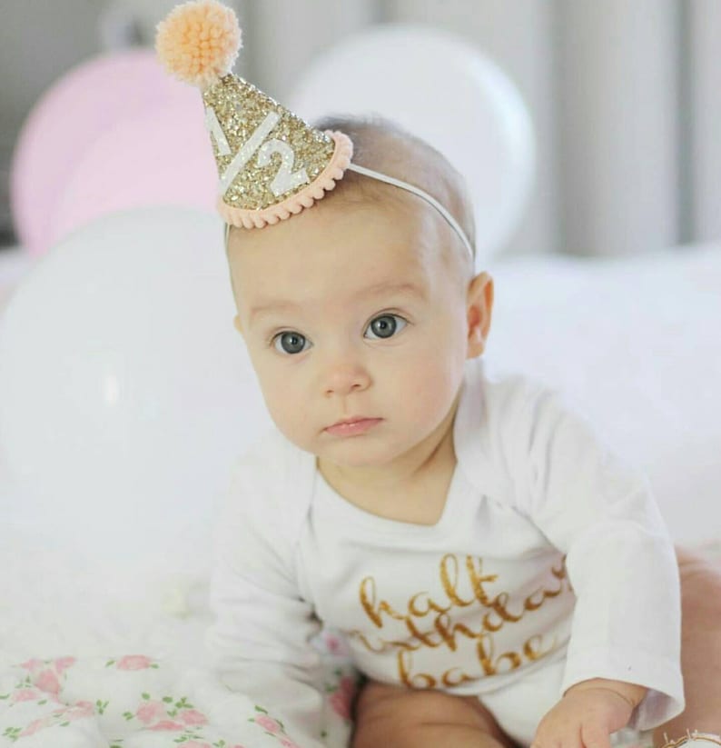 Mini Party Hat Party Hat Birthday Hat First Birthday Hat 2nd Birthday Hat Peach and Gold Birthday Hat Gold Birthday Hat image 2