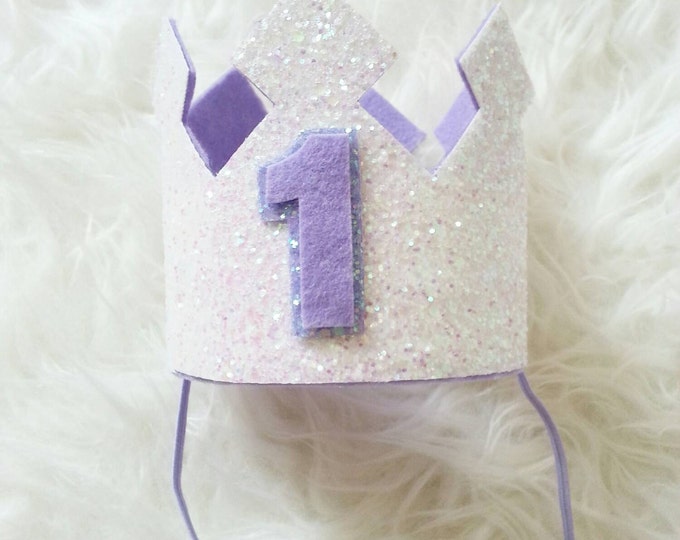 Glittery Birthday Crown | White and Lilac | 1st Birthday Crown | Girl Birthday Crown | Baby | Cake Smash