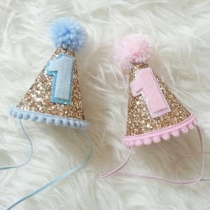 Birthday Pink and Blue Glittery Mini Party Hats || Twin Birthday Party || Twin 1st Birthday || Ready to Ship