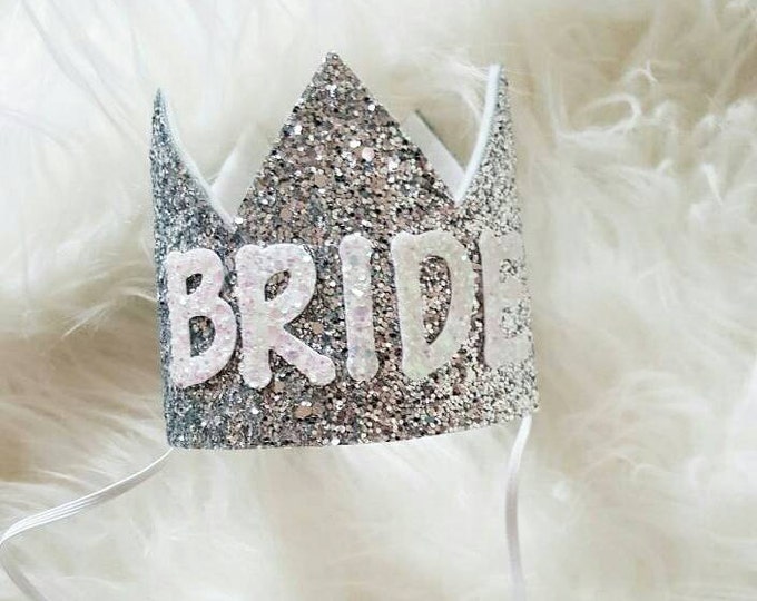 Silver and White BRIDE Crown Headband