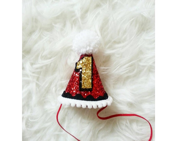 Ringmaster Glittery Mini Party Hat Headband | Black/ Red Party Hat | Birthday Girl | First Birthday | Circus Theme | Ready to Ship