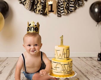 First Birthday | Birthday Crown | Baby Birthday Crown | Gold and Black | Boys Birthday Crown | Baby Crown | First Birthday | Photo Prop