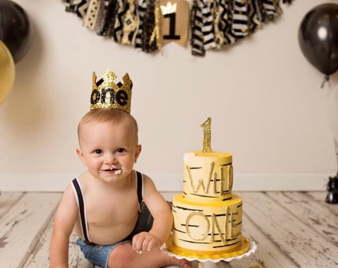 First Birthday | Birthday Crown | Baby Birthday Crown | Gold and Black | Boys Birthday Crown | Baby Crown | First Birthday | Photo Prop