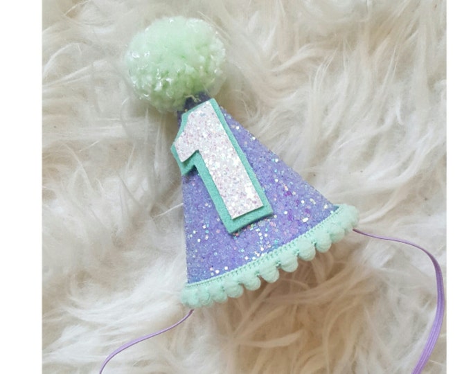 First Birthday Hat | Baby, Photo Prop |Party Hat Lilac and Mint | First Birthday | Mermaid Theme Birthday | Birthday Hat | Ready to Ship
