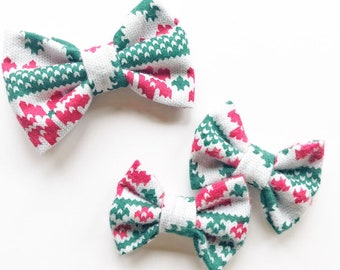 Flannel Christmas Bows || Sweater Bow || christmas hair bow || Baby Bow || Pigtail Bows