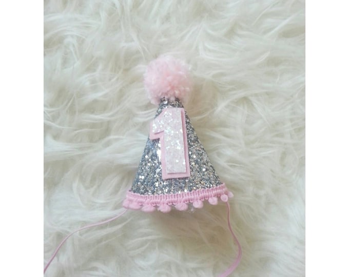 Mini Glittery Birthday Girl Party Hat | First Birthday | Baby Birthday | Cake Smash |  Baby Girl 1st Birthday | Birthday | Ready To Ship