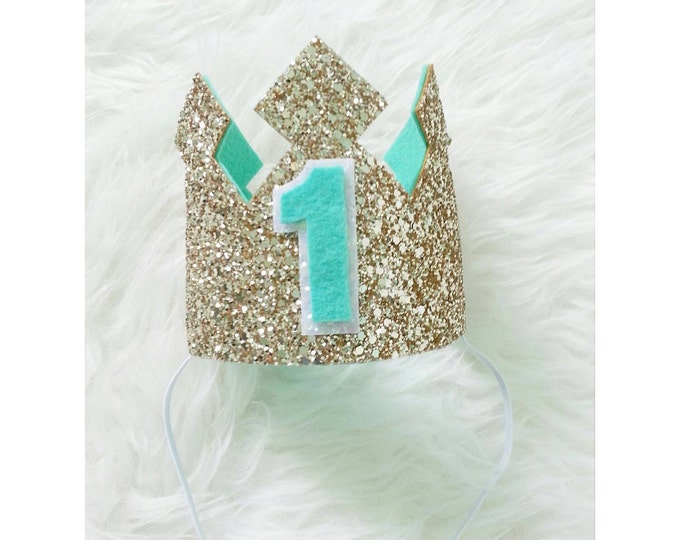 Gold and Mint Glitter Birthday Crown  | Birthday Girl Crown | Cake Smash | 1st Birthday Party | 21st Birthday | Birthday | Ready to Ship