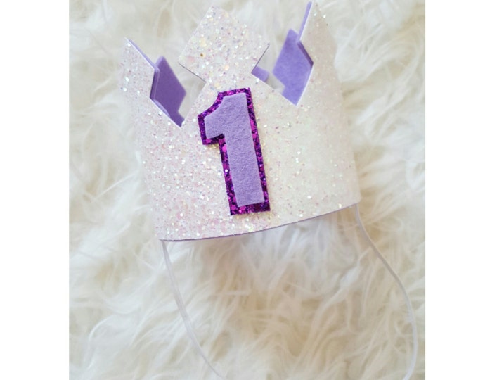 White and Lilac Glittery Birthday Crown , Birthday Girl Crown, cake smash, 1st birthday, Birthday, baby birthday | Ready to Ship