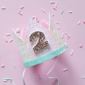 Glittery Birthday Crown | Birthday Crown | 2nd Birthday Crown | Girl Birthday Crown | Baby Birthday | Pink and confetti | Ready to Ship