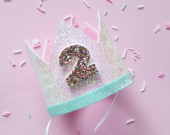 Glittery Birthday Crown | Birthday Crown | 2nd Birthday Crown | Girl Birthday Crown | Baby Birthday | Pink and confetti | Ready to Ship