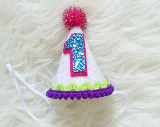 Bright Rainbow Glitter Party Hat || First Birthday ||  Glitter Birthday Hat || Cake Smash || Ready to Ship