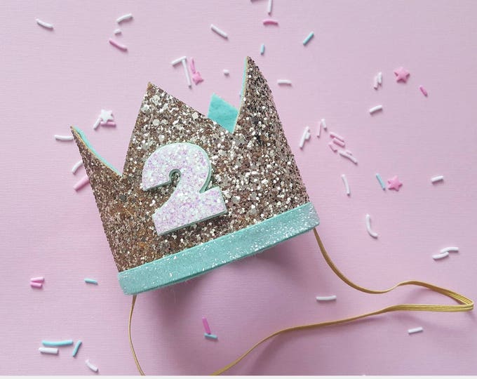 Birthday Crown || Mint and Gold Birthday || Mint and Gold Theme || Gold Crown || Birthday Girl || 2nd Birthday || 2 Crown || Birthday Girl