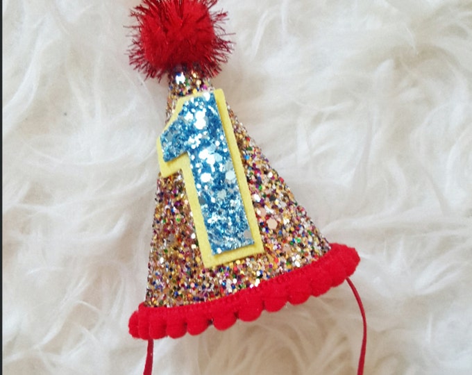 Mini Glittery Circus Birthday Party Hat | Cake Smash | First Birthday Party | 2nd Birthday | Ready to Ship